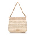 Pletená crossbody kabelka s retiazkami béžovo-hnedá 100-4Y-427-9
