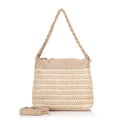 Pletená crossbody kabelka s retiazkami béžovo-hnedá 100-4Y-427-9