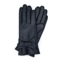 Damskie rękawiczki skórzane z dużą kokardą granatowe 39-6L-902-GC
