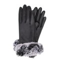 Damskie rękawiczki skórzane ze sztucznym futerkiem czarne 39-6A-020-1