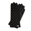 Damskie rękawiczki skórzane z monogramem czarne 39-6A-021-1