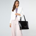 Shopperka ze skóry lizard z przeszyciami czarna 29-4E-626-1G