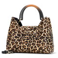 Skórzana shopperka z włosiem we wzór panterki brązowo - czarna 102-4E-003-4