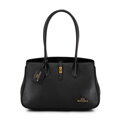 Skórzana torebka shopper z chwostem czarna 100-4E-229-1