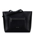 Kožená shopper kabelka s vreckami vpredu, čierna so strieborným logom 100-4E-620-1S