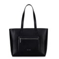 Kožená shopper kabelka s vreckami vpredu, čierna so strieborným logom 100-4E-620-1S