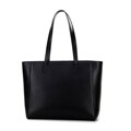 Kožená shopper kabelka s vreckami vpredu, čierna so zlatým logom 100-4E-620-1G