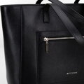 Kožená shopper kabelka s vreckami vpredu, čierna so strieborným logom 100-4E-620-1S