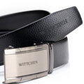 Skórzany pasek męski z elegancką klamrą automatyczną czarny 102-8M-016-1