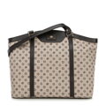 Žakárová a kožená shopper kabelka s monogramami, béžová 98-4E-904-8