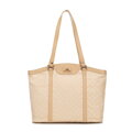 Žakárová a kožená shopper kabelka s monogramami, krémová 98-4E-904-0