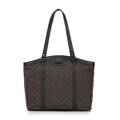 Žakárová a kožená shopper kabelka s monogramami, hnedá 98-4E-904-4