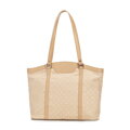 Žakárová a kožená shopper kabelka s monogramami, krémová 98-4E-904-0