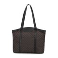 Žakárová a kožená shopper kabelka s monogramami, hnedá 98-4E-904-4