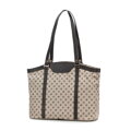 Žakárová a kožená shopper kabelka s monogramami, béžová 98-4E-904-8