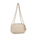 Dámska kožená crossbody na retiazke krémová 99-4E-305-0