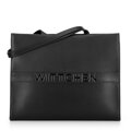 Dámska kožená shopper kabelka s veľkým logom, čierna 100-4E-635-1