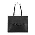 Dámska kožená shopper kabelka s veľkým logom, čierna 100-4E-635-1