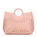 Dámska shopper kabelka z ekokože s geometrickými výrezmi ružová 100-4Y-204-P