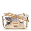 Mini crossbody kabelka z lesklej ekokoža zlatá 100-4Y-216-G
