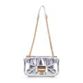 Mini crossbody kabelka z lesklej ekokože strieborná 100-4Y-216-S