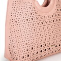Dámska shopper kabelka z ekokože s geometrickými výrezmi ružová 100-4Y-204-P