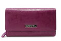 Fuchsiová dámska kožená klopnová peňaženka so vzorom 511-2235-36