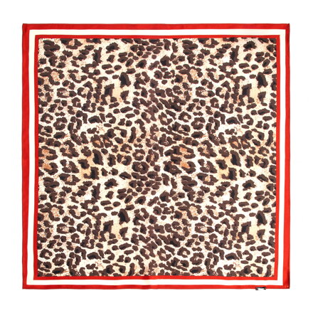 Jedwabna apaszka damska w panterkę brązowo - czerwona 103-7D-S01-X3