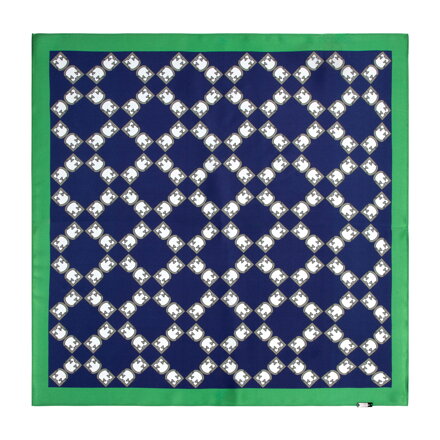 Jedwabna apaszka damska z geometrycznym monogramem granatowo - zielona 103-7D-S01-X4