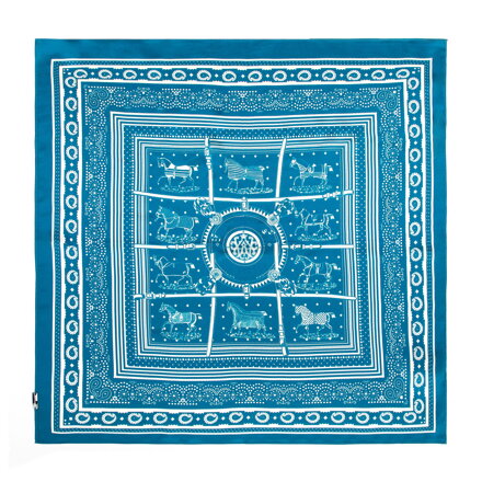 Damska apaszka z jedwabiu z motywem jeździeckim niebieska 103-7D-S01-X6