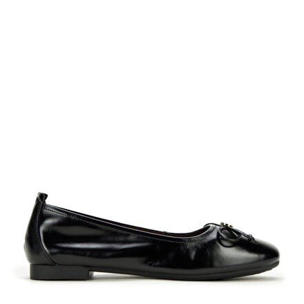 Baleriny z miękkiej skóry z kokardką z monogramem czarno-złote 97-D-950-1L