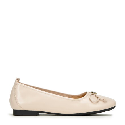 Baleriny z miękkiej skóry z kokardką z monogramem beżowe 97-D-950-9 Baleriny z miękkiej skóry z kokardką z monogramem beżowe 97-D-950-9