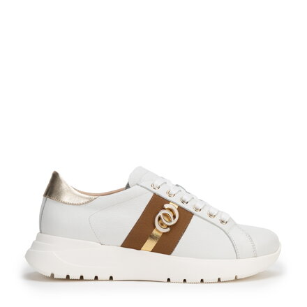 Damskie sneakersy z naturalnej skóry z metalowymi akcentami kremowo - złote 100-D-100-0