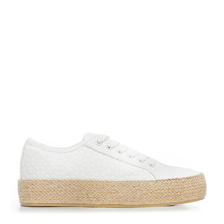 Damskie sneakersy na słomkowej podeszwie złamana biel 100-DP-803-1