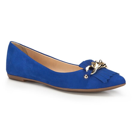 Baleriny nubukowe z łańcuszkiem niebieskie 86-D-752-N