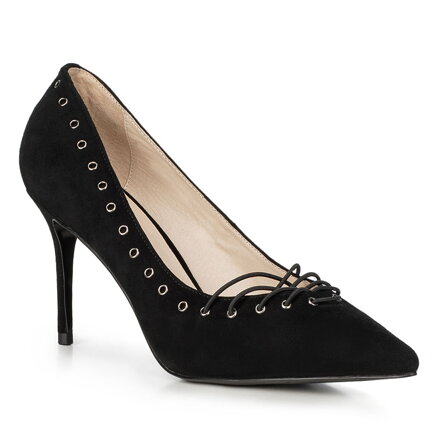 Szpilki zamszowe ze sznurowaniem czarne 90-D-902-1