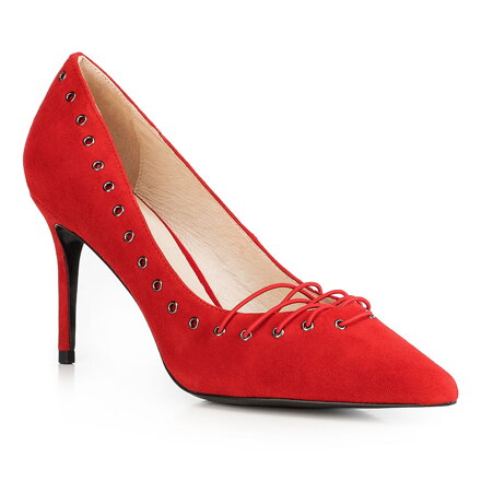 Szpilki zamszowe ze sznurowaniem czerwone 90-D-902-3