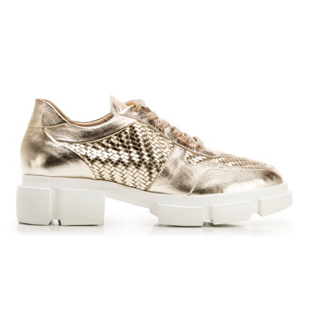 Damskie sneakersy na platformie plecione złote 92-D-130-G