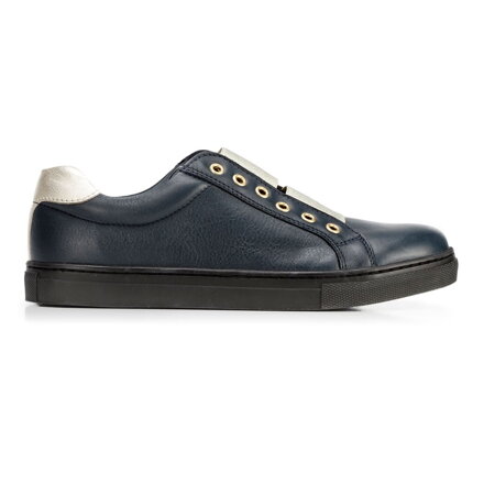 Damskie sneakersy skórzane na gumkę granatowe 92-D-351-7