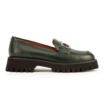 Damskie mokasyny skórzane z klamrą na grubej podeszwie 93-D-951-Z