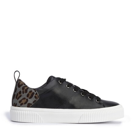 Damskie sneakersy skórzane z wzorem w cętki czarne 95-D-952-1