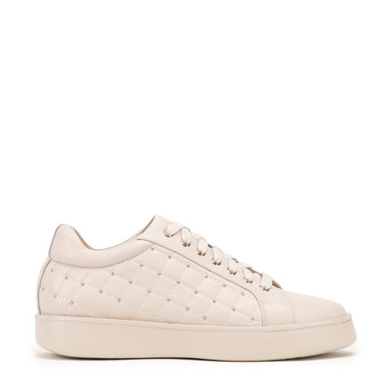 Damskie sneakersy skórzane z pikowaną cholewką kremowe 99-D-508-0