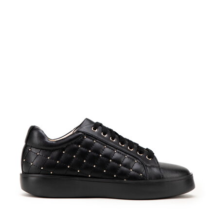 Damskie sneakersy skórzane z pikowaną cholewką czarne 99-D-508-1