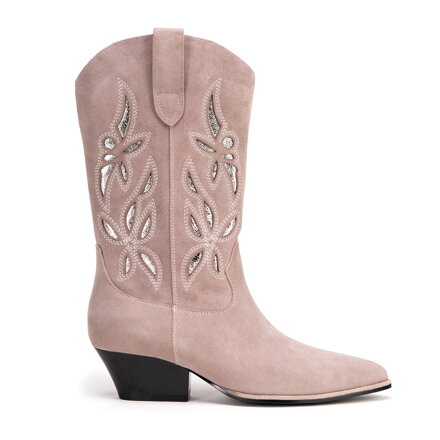 Damskie kowbojki z zamszu wsuwane beżowe 99-D-956-8
