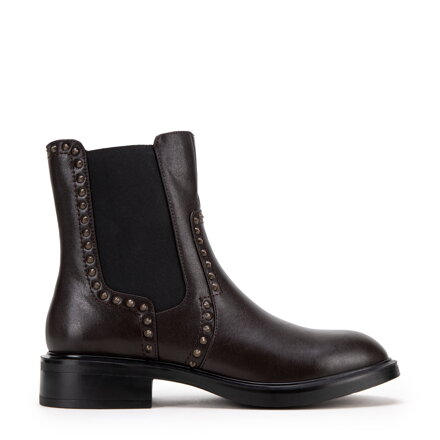 Damskie skórzane sztyblety z ozdobnymi nitami brązowe 99-D-960-4