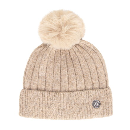 Czapka damska zimowa z pomponem beżowa 101-HF-205-9
