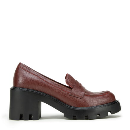 Czółenka skórzane na platformie z bieżnikiem czerwone 97-D-504-3