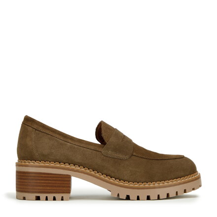 Czółenka zamszowe na słupku klasyczne brązowe 97-D-306-4