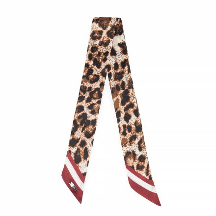 Damska apaszka typu twilly z jedwabiu brązowo - czerwona 103-7D-S03-X23