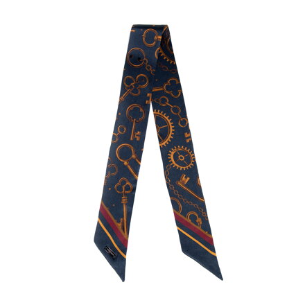 Damska apaszka typu twilly z jedwabiu z motywem vintage granatowo - złota 103-7D-S03-X17